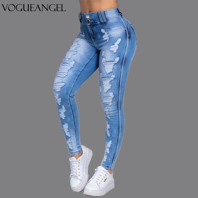 

Women Stretch Ripped Distressed Skinny High Waist Denim Pants Shredded Jeans Trousers Slim Jeggings Laides Spring Autumn Wear