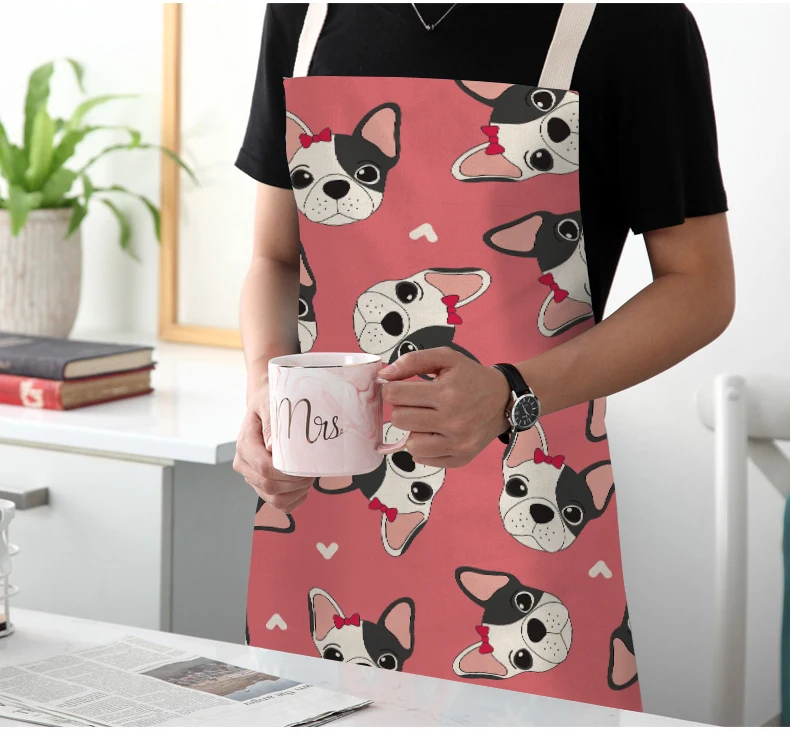 FYMX Cute Dog Apron Kitchen Animal Painted Head Aprons For Chefs Women Men Household Cleaning