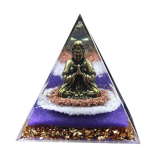 Buddha Statue Energy Generator Orgone Pyramid Amethyst Peridot Healing Crystal Reiki Chakra Orgonite Pyramid Meditation Tool