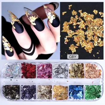 

12 Grid Nail Sequins Paillette Aluminum Irregular Flakes Gold Silver Pigment Nail Art Decoration Mirror Glitter Foil Paper