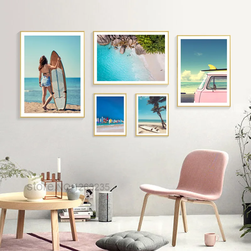 Куадросы морской воды Decoracion кокосовое дерево настенное искусство Розовый