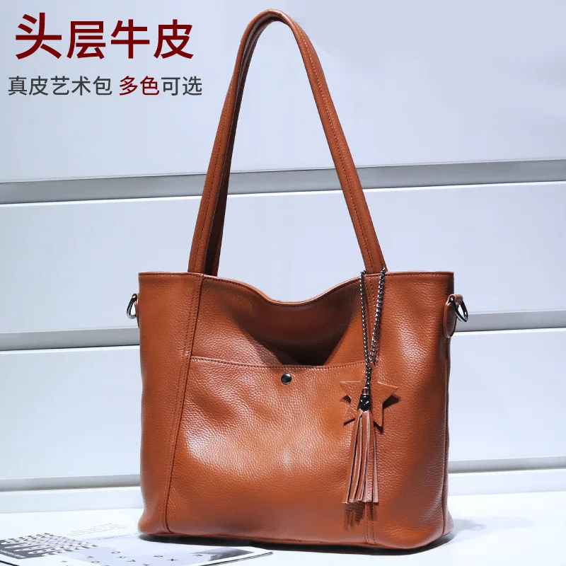 

WOMEN'S Leather Bags 2019 New Style Full-grain Leather WOMEN'S Shoulder Bag Large Capacity Tote Bag Shoulder Handbag 0422