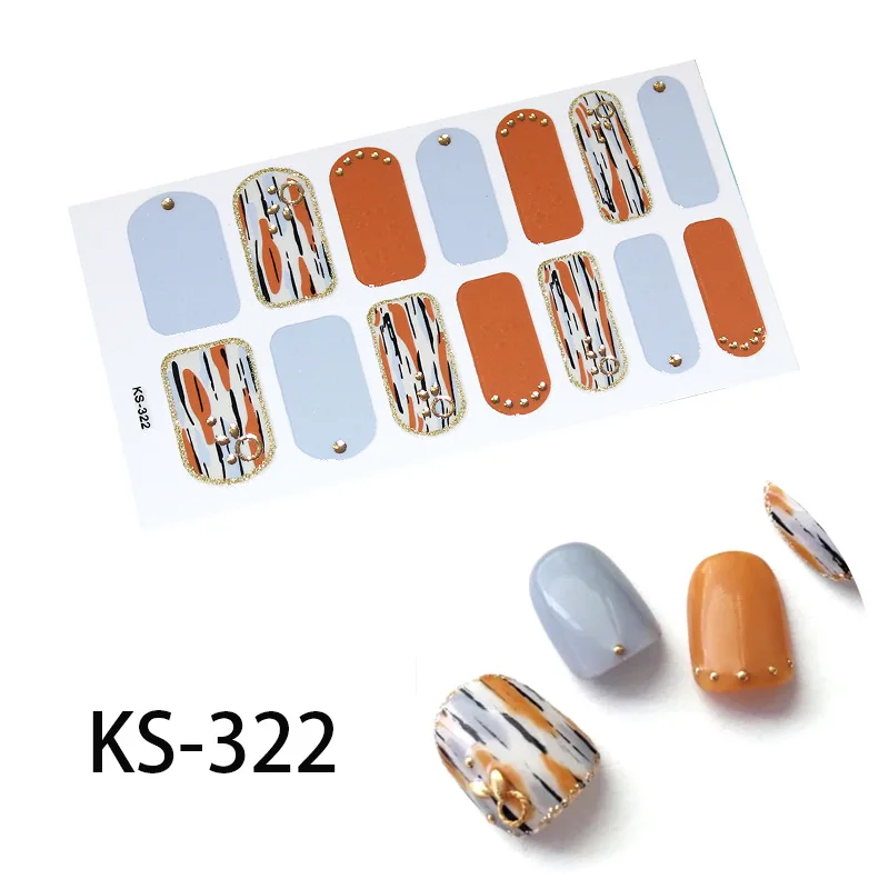 KS-322 14 постов/1 Лист наклейки для ногтей УФ-гель лак для ногтей Обертывания полоски полное покрытие красочные наклейки-лак для ногтей Переводные картинки Маникюрный Инструмент - Цвет: KS-322