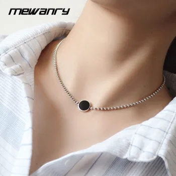 Mewanry 925 Sterling Silver Clavicle Chain Necklace New Trendy Vintage Couples Black Geometric Punk Party Jewelry Gift Wholesale