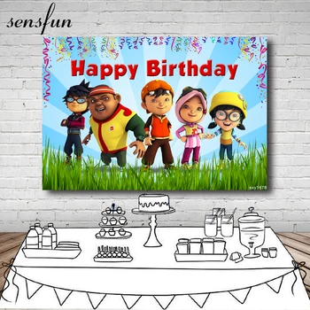 

Sensfun Boys Game Birthday Party Backdrops Green Grass BoBoi Boy Theme Kids Cartoon Photography Backgrounds Custom Supplier