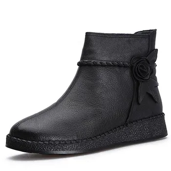 

Soft Cowhide Flower Mother Autumn Boots Soft Bottom Comfort Women Leather Shoes Fashion Elegant Flat Boots Women Shoes Boots