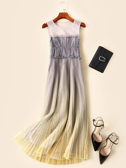 Dress Европейское и американское женское Сетчатое плиссированное платье летнее Фирменное новое платье макси без рукавов шикарное элегантное вечернее платье A430 - Цвет: Dress