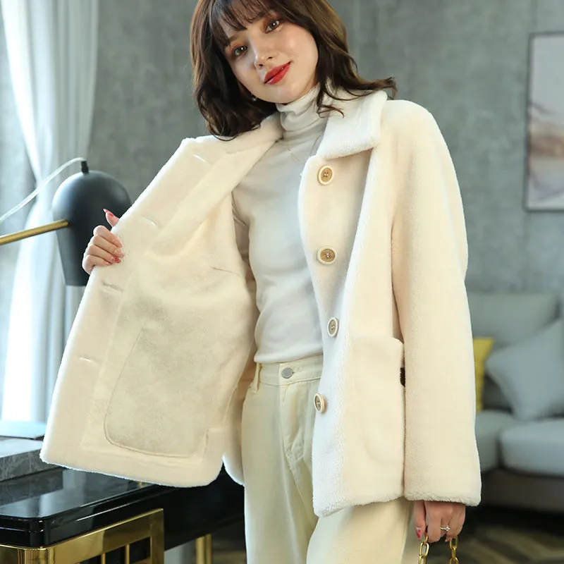 セールアイテム 韓国 女性の短い羊毛の毛皮のコート 厚くて暖かい カジュアル ルーズファー 白 青 冬 楽天市場 正規品の通販 Signature Johaness Com