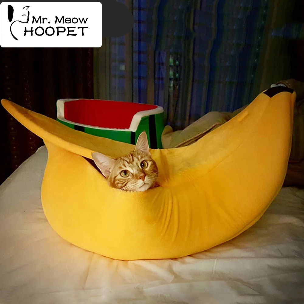 

Hoopet Banana Cat Bed Puppy House Cute Lovely Shape Fluffy Warm Soft Dog/Cat House Cat Mat Beds for Cats Kittens 5 Colors