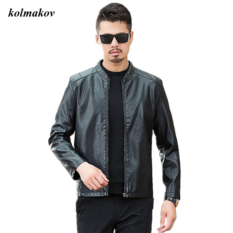

New Arrival Spring Style Men Boutique Faux Leather Coat Fashion Casual Solid Mandarin Collar Men's Zippers Loose Coat Size M-8XL