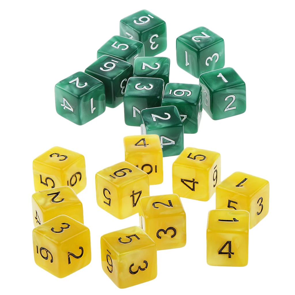Yellow and Green 16 20 шт 16 мм шестисторонние кости D6 квадрат для игры в подземелья D&D TRPG игры игрушки - Цвет: Yellow and Green 16