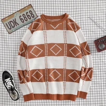 Winter Sweater Men's Warm Fashion Contrast Color Casual Knit Sweaters Man Sweter Clothes Wild Loose Long-sleeved Pullover Men Winter Sweater Men's Warm Fashion Contrast Color Casual Knit Sweaters Man Sweter Clothes Wild Loose Long-sleeved Pullover Men