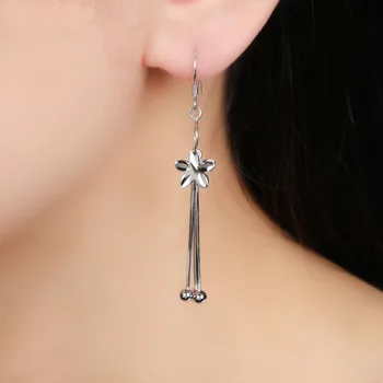 

925 sterling silver flower long tassel earrings for women korean earings fashion jewelry 2020 best friend Silver gold earring