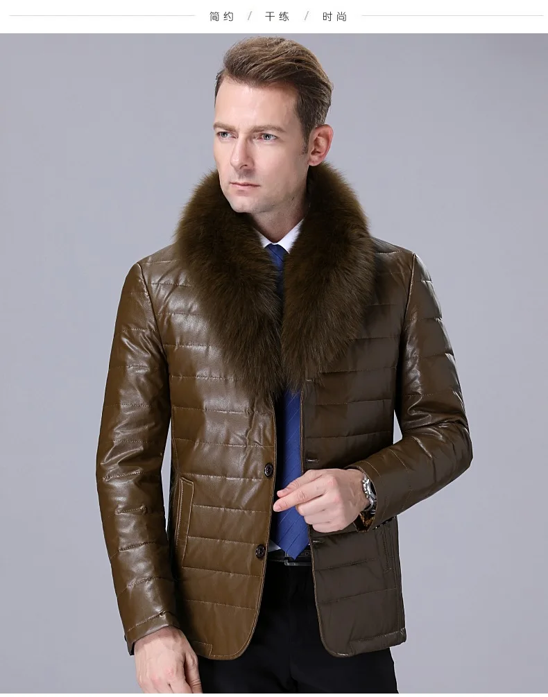 New Style Autumn And Winter Genuine Leather Clothes Men Genuine Leather down Jacket Men's Fox Fur Collar Leather Wind Coat