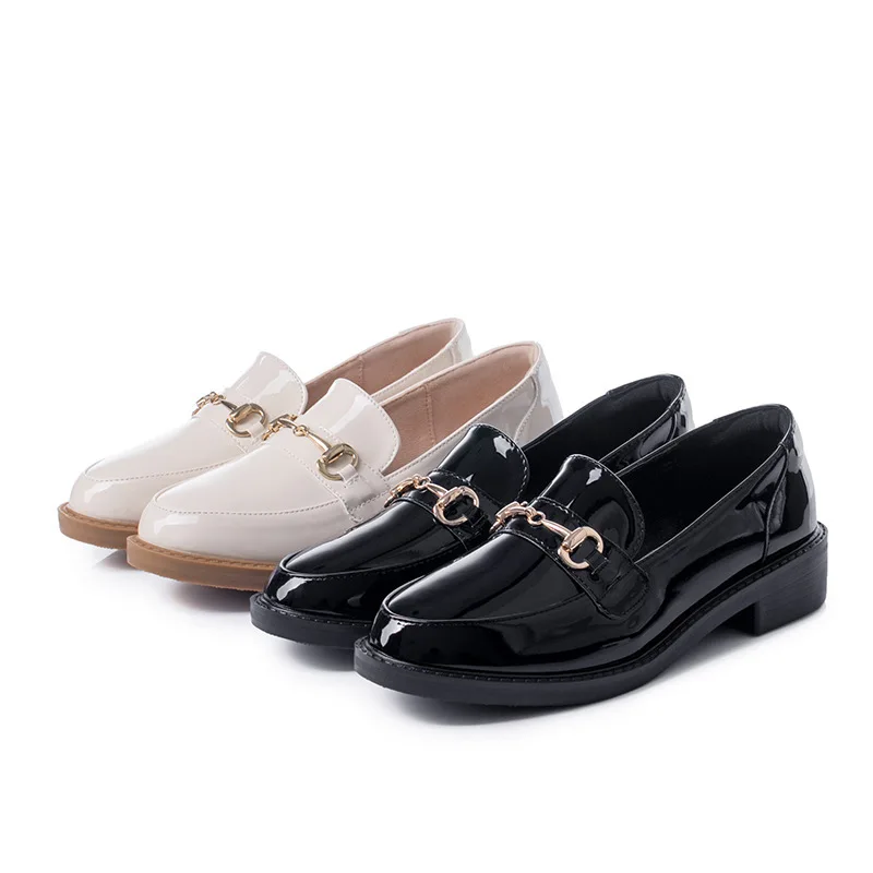 

88 Europe And America Shoes Women's Low-Cut-Style Chunky-Heel WOMEN'S Shoes Workplace Soft Leather Work Shoes England College St