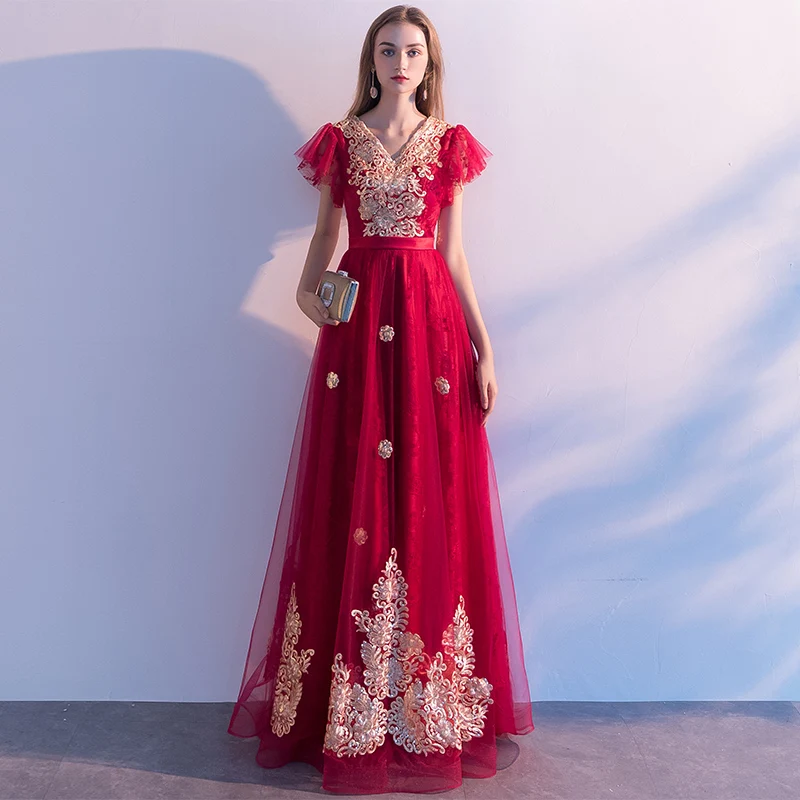 Robe De Soiree новые бордовые элегантные вечерние платья с вышивкой Длинные Выпускные платья vestido de festa Бальные платья