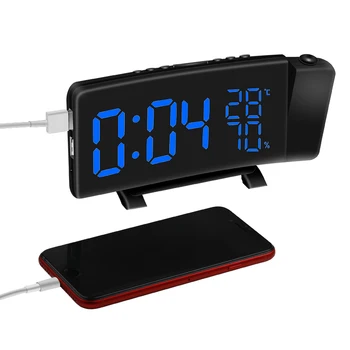 

USB Digital Alarm Clock Thermometer Hygrometer Projection FM Radio LED-Display