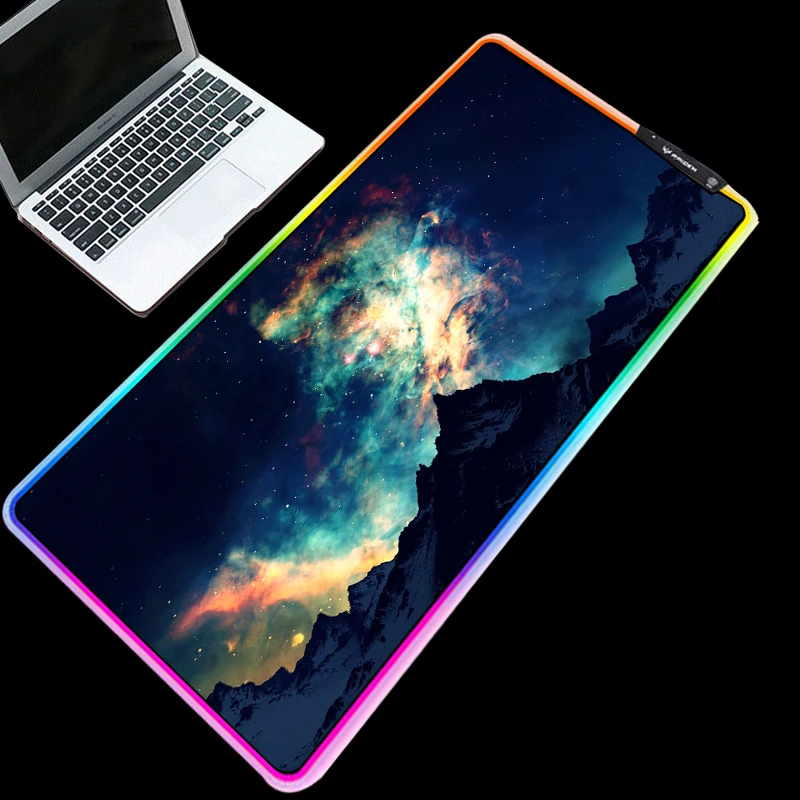 

Mairuige RGB Mouse Pad Rubber Non-slip LED Light Edge USB Charging Adjustable XXL Snow Mountain Starry Sky Alfombrilla Ordenador
