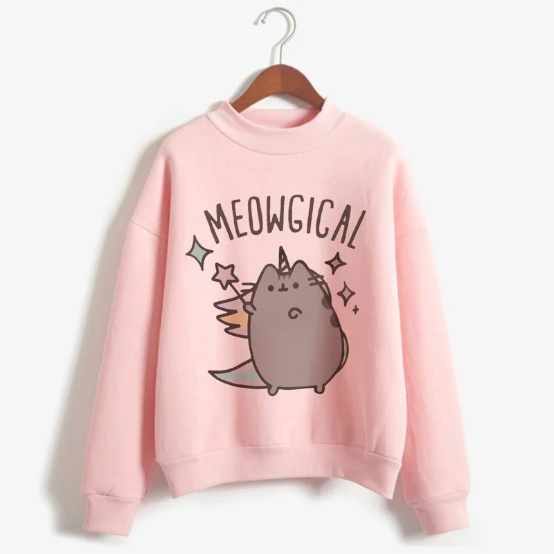 WY-pink-C1001-11 Милая Женская толстовка Ullzang Kawaii Pusheen Cat Harajuku в Корейском стиле; сезон осень-зима; теплая Женская толстовка с капюшоном - Цвет: WY-pink-C1001-11