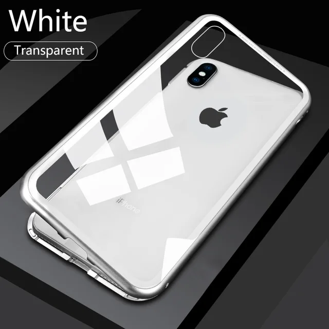 Transparent Silvery Магнитный адсорбционный металлический чехол для iPhone 11 Pro 7 8 Plus, задняя крышка из закаленного стекла на магните для iPhone 6 6s Plus X XS Max, чехол - Цвет: Transparent Silvery
