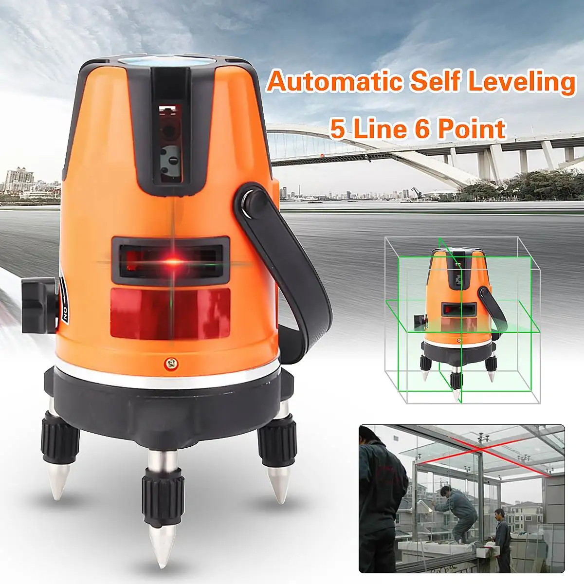 

Automatic Self Leveling 5 Line 6 Point 4V1H Laser Level Measure Levelling Kit 360 Degrees Rotary Without Battery