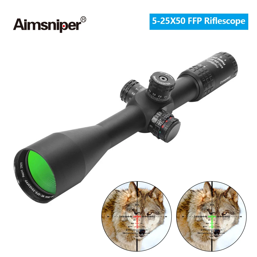 Hunting 5-25x50 FFP Rifle Scope Tactical Optics Sight Riflescope Red Green Reticle Side Parallax Adjust For Airsoft Gun Sniper
