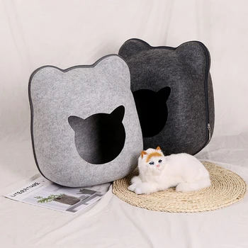 

Hot Sale Dog Cat Bed Cave Sleeping Bag Zipper Egg Shape Felt Cloth Pet House Nest Cat Basket Products For Cats Animals Supplies
