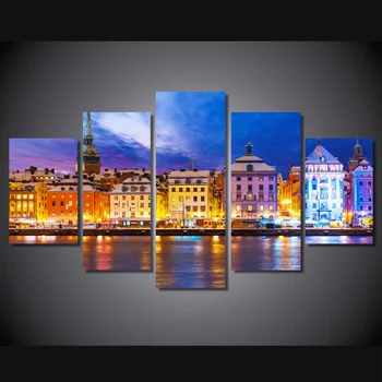 

5 Panel Sweden Stockholm City Painting Canvas Print Room Decor Print Poster Picture Canvas Painting
