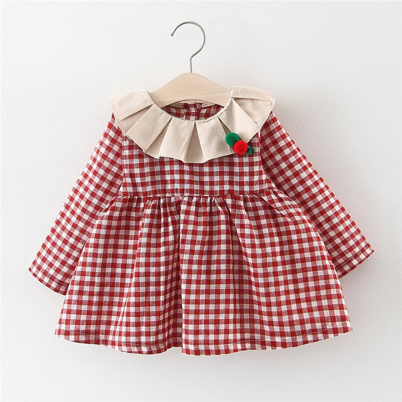 

2019 Fashion Toddler Baby Girl Dresses Fall Winter Baby Kids Girls Ruched Ruffles Plaid Print Dresses Casual Clothes