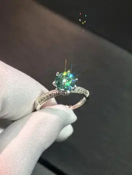 

925 Silver Pass Diamond Test Excellent Cut 1 ct 6.5mm D Color VVS1 Green Moissanite Ring Women 2020 Engagement Wedding Jewelry