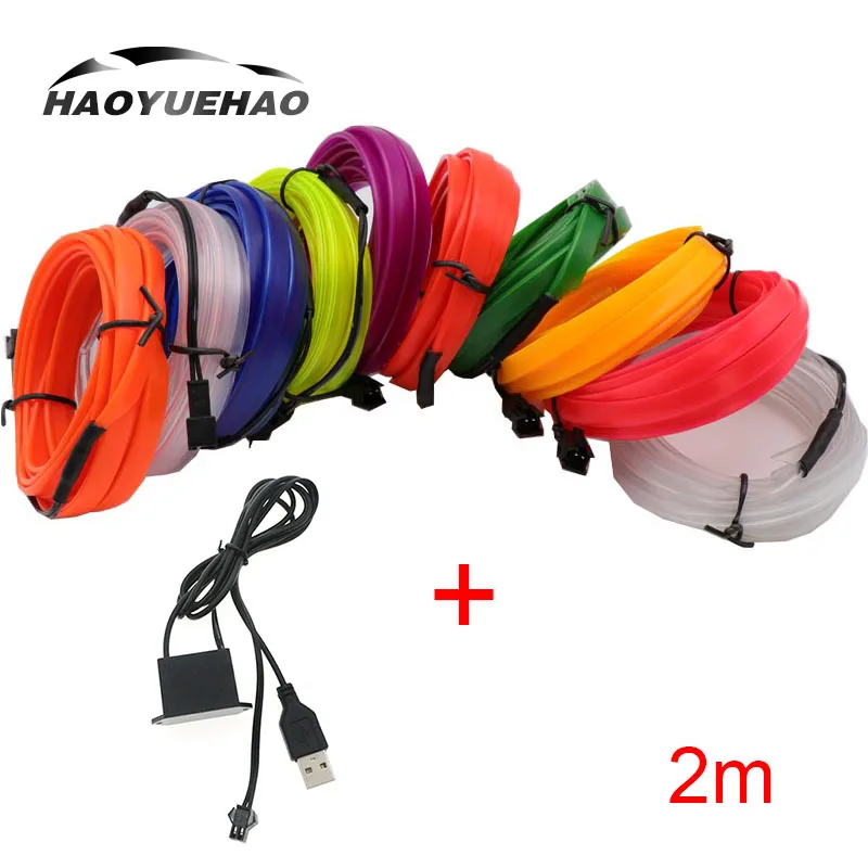 

Haoyuehao 2M LED Car Light 10 Colors Car Atmosphere Lamp Use Any Car 1Cold Light + USB Drive Cold Light Car Accessories DC 12V