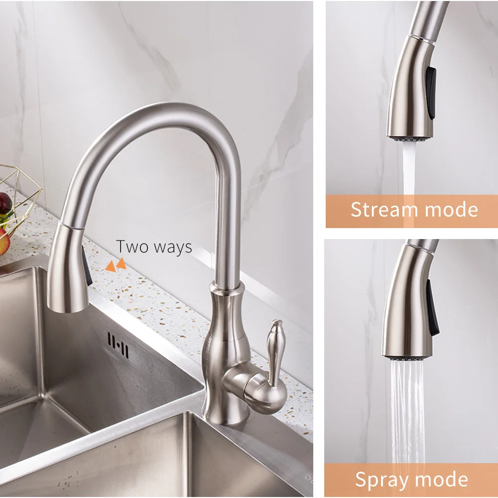  Kitchen Sink Faucet Single Handle Chrome Taps Pull Out Kitchen Tap 360 Swivel Water Mixer Tap Singl - 32999025075
