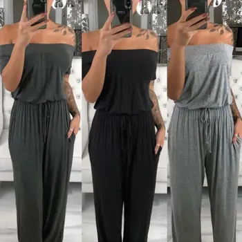 

Women's Clubwear Playsuit Bodysuit Party Jumpsuit Romper Summer Long Trousers Solid Black Gray Cotton Plus Size 2XL