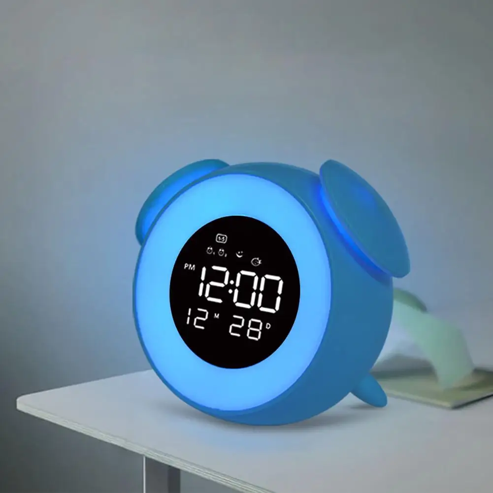 blue HobbyLane музыкальный светодиодный Будильник, детский будильник, ночник, светильник для сна, Детская мультяшная прикроватная лампа, будильник - Цвет: blue