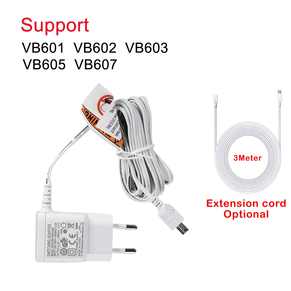 3 Meter Extension Cable Cord for Baby monitor Power Adapter VB601 VB602 VB603 VB605 VB607 Nanny Baby Camera Mini USB Connector house cameras Surveillance Items