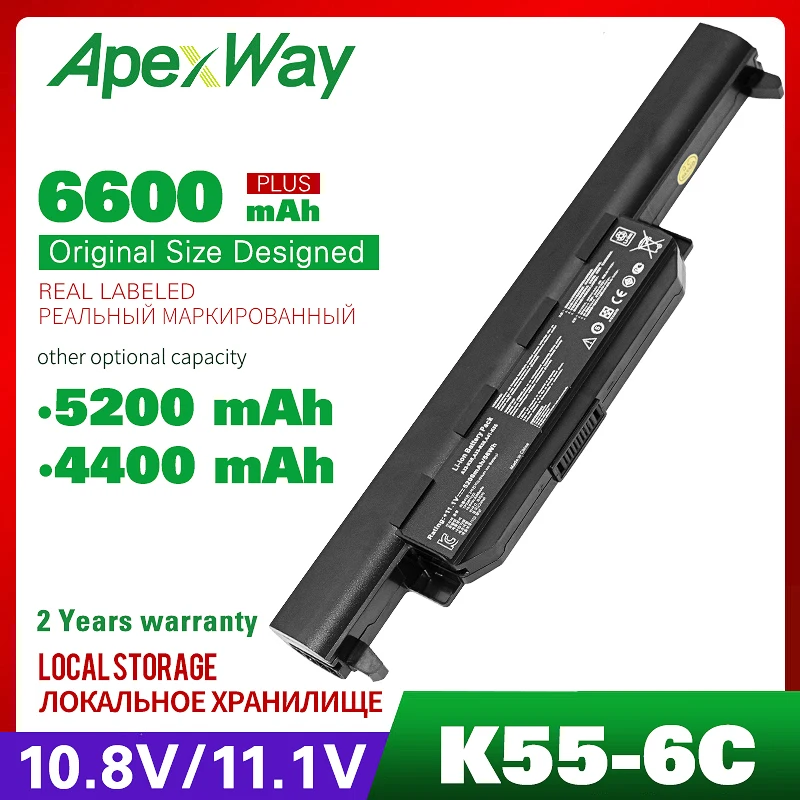 Apexway A32-K55 Аккумулятор для ноутбука ASUS X45 X45A X45C X45V X45U X55 X55A X55C X55U X55V X75 X75A X75V X75VD U57 U57A