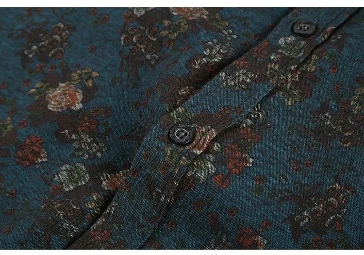 Осенняя мужская рубашка ins Новая мода цветочный принт с длинным рукавом camisa мужская Тонкая Цветочная винтажная льняная Повседневная