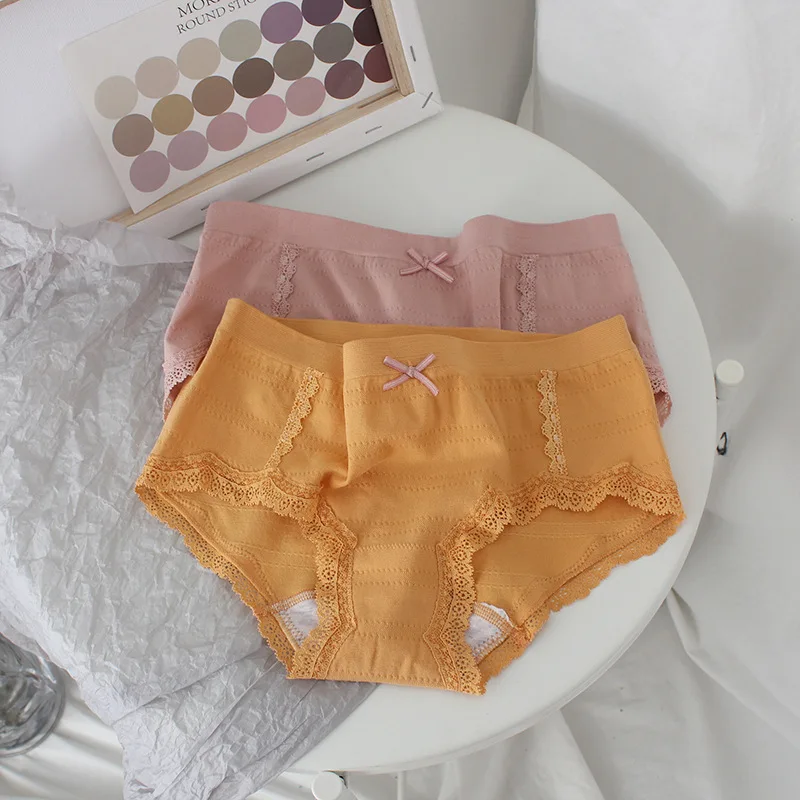 

SP&CITY French Romance Seamless Underwear Women Tender Colored Lace Edge Sexy Panties Sweet Bow Girl Lingerie Hollow Out Briefs
