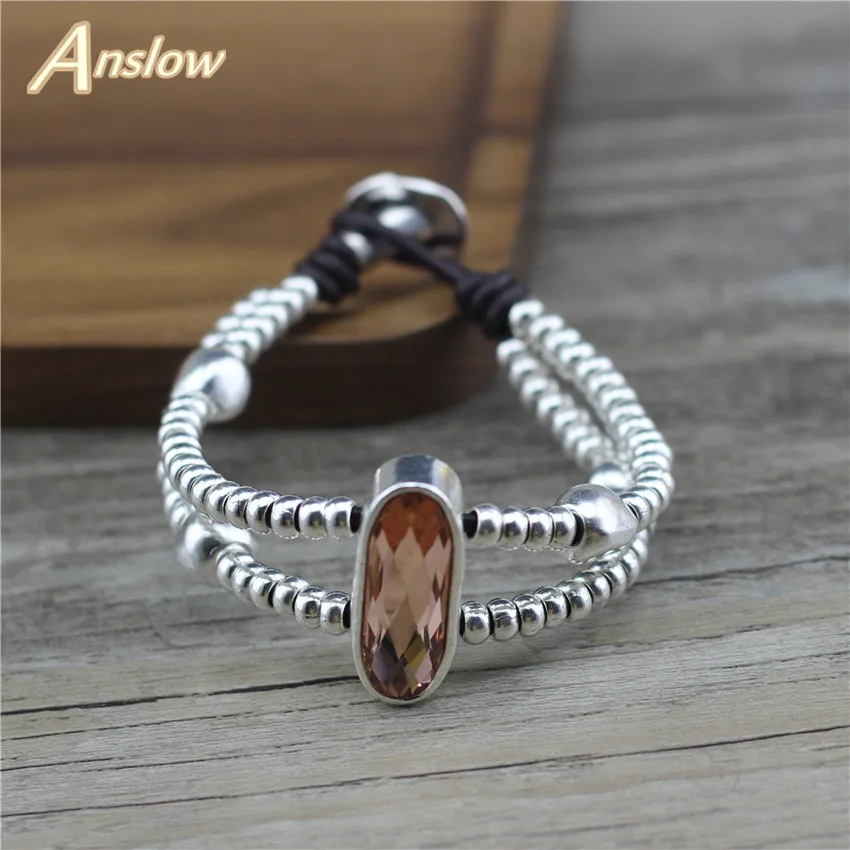

Anslow Design Wholesale Fashion Jewelry Hadnamde Diy Crystal Matel Leather Beads Bracelet Accessory Birthday Gift LOW0855LB