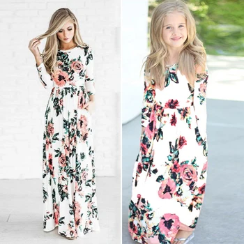 

Mother Daughter Dresses Family Matching Clothes Mommy an Me Look Dress Flower Print Long Family Matching Outfits