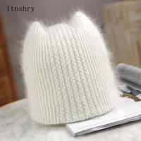 New Winter Warm lovely  Knitted Hats for Women Casual Soft Warm Angola Rabbit Fur Beanie hats for glris lady Bonnet Gorros 2
