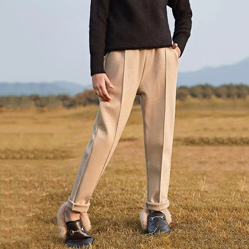 khaki no velvet Г. Модные шерстяные штаны-шаровары для девочек на осень и зиму; повседневные шерстяные штаны с эластичной резинкой на талии; Детские флисовые брюки; K143 - Цвет: khaki no velvet
