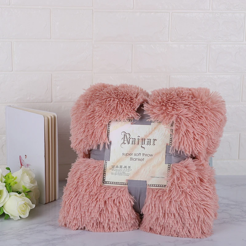 Мягкий мех плед на диване длинный мохнатый пушистый мех искусственная кровать диван одеяло s теплый уютный с пушистым шерпа - Цвет: pink