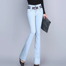 Высокая талия расклешенные джинсы женские винтажные облегающие джинсовые брюки осень зима женские повседневные брюки пояс Джинсы-стретч плюс размер