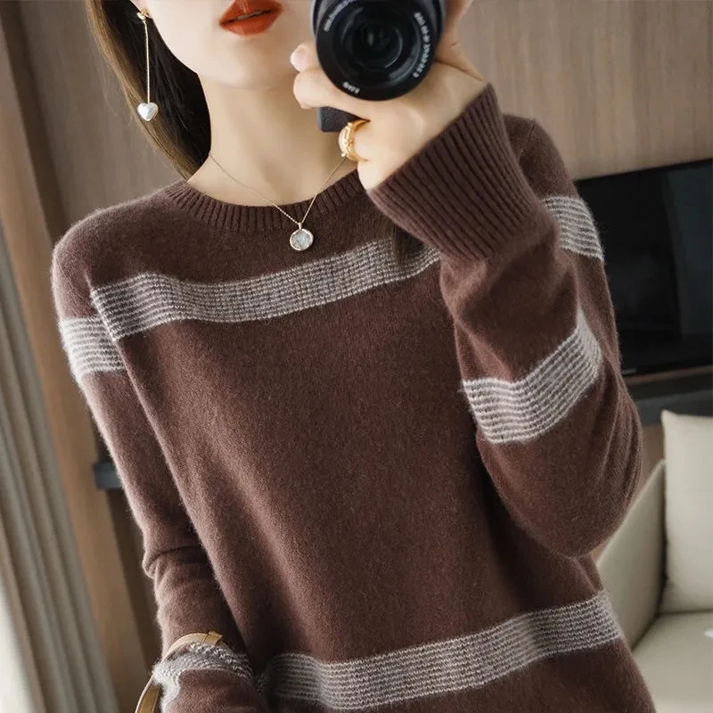 argyle sweater Sweater Women's Pullover Knitwear Round Neck Korean Loose Pure Color Trending Sweater Autumn and Winter Tops Lady Style Jumper sweater hoodie