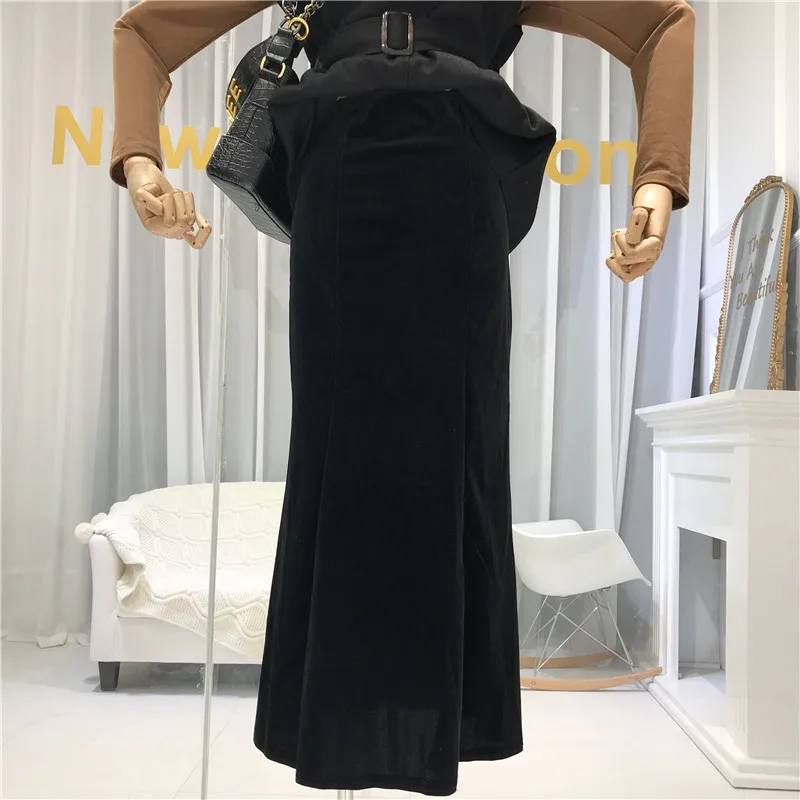 Бархатная винтажная длинная юбка женские юбки Mujer Moda Осень Зима Высокая талия юбка элегантные вечерние платья для женщин сексуальные