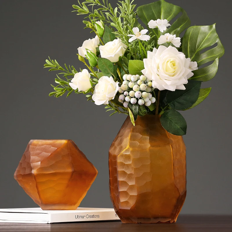 Europe diamond glass vase High-quality Hydroponics dried flowers arrangement Tabletop large vase living room home decoration