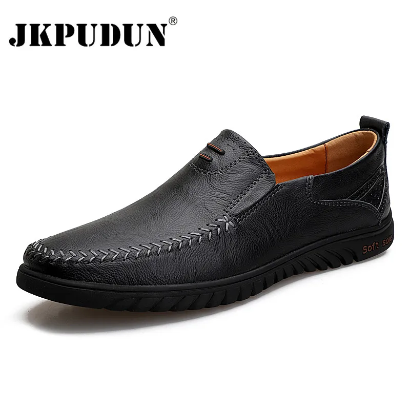 

Men Casual Shoes Brand 2020 Genuine Leather Mens Loafers Moccasins Comfy Breathable Slip on Driving Shoes Black Plus Size 37-47