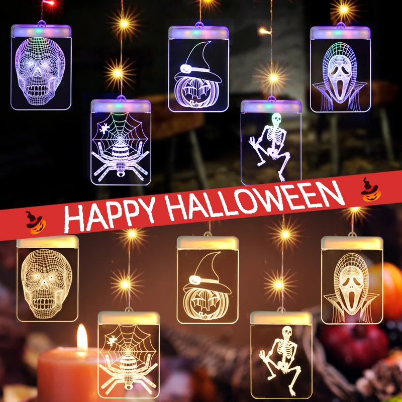 

3D Halloween Pattern Curtain Light LED Christmas String Fairy Light USB Wall Hanging Lamp Outdoor Indoor Halloween Decoration