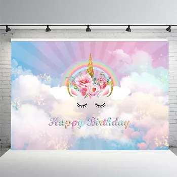 

MEHOFOTO Birthday Unicorn Party Photography Background Princess Grils Baby Shower Gradual Cloud Children Backdrop Photo Booth